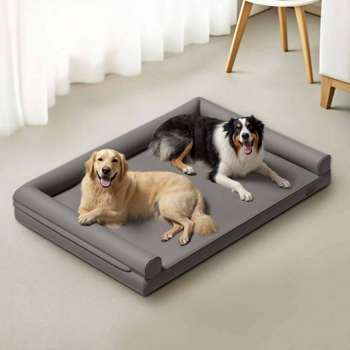 Faux Leather Orthopedic Bolster Dog Bed