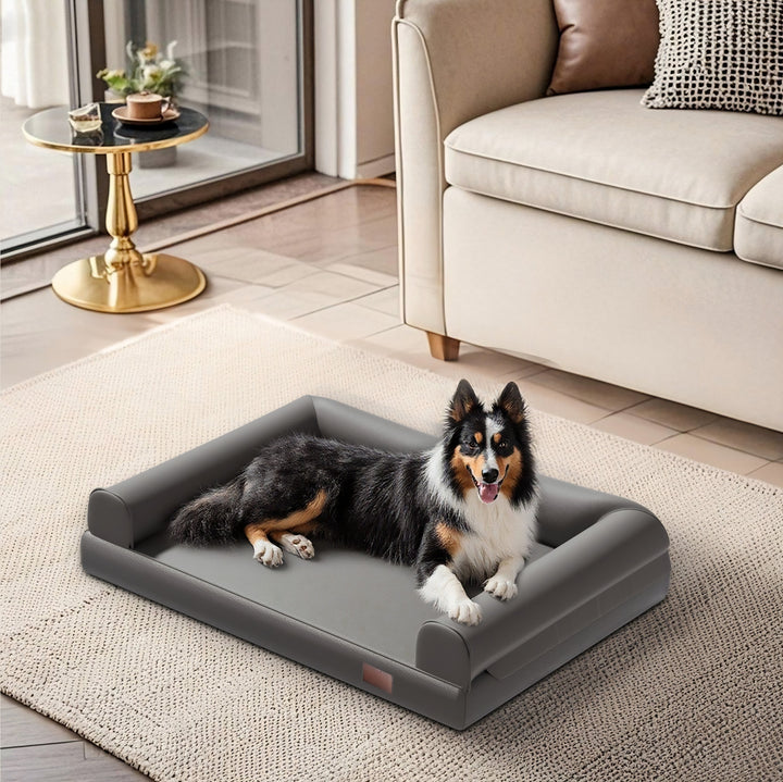 Faux Leather Orthopedic Bolster Dog Bed